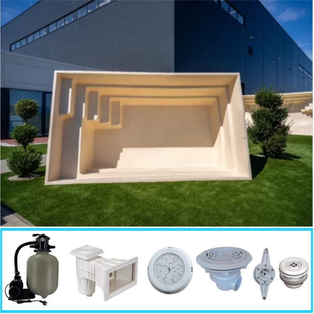 Kit Piscina Prefabricata din HDPE 4.5m x 2.4m x 1.5m + Accesorii, Se include Structura Metalica